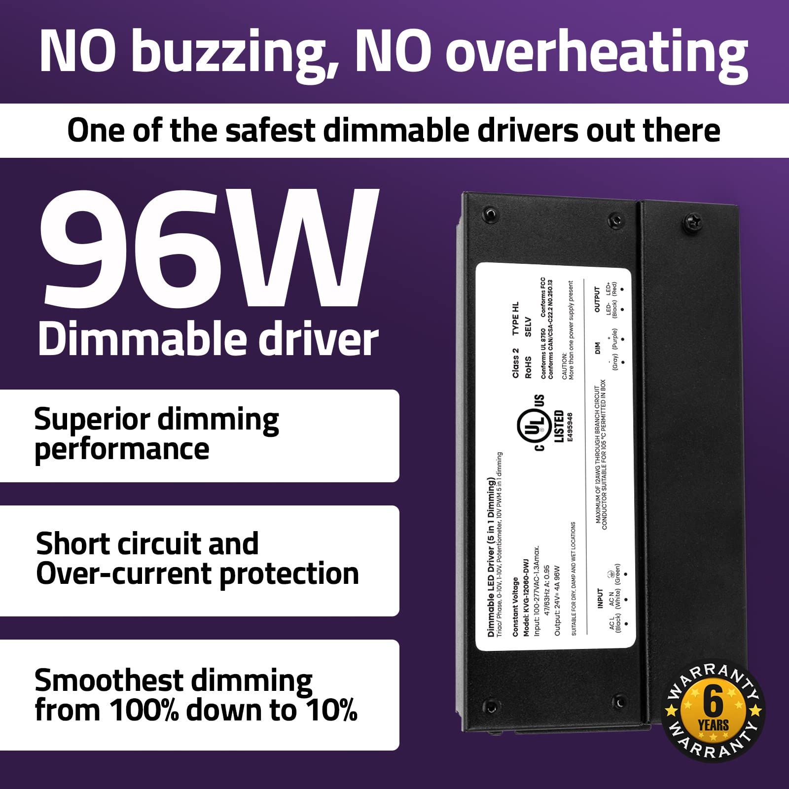 HitLights 24V dimmable driver dimmer compatibility with common switches for versatile control.