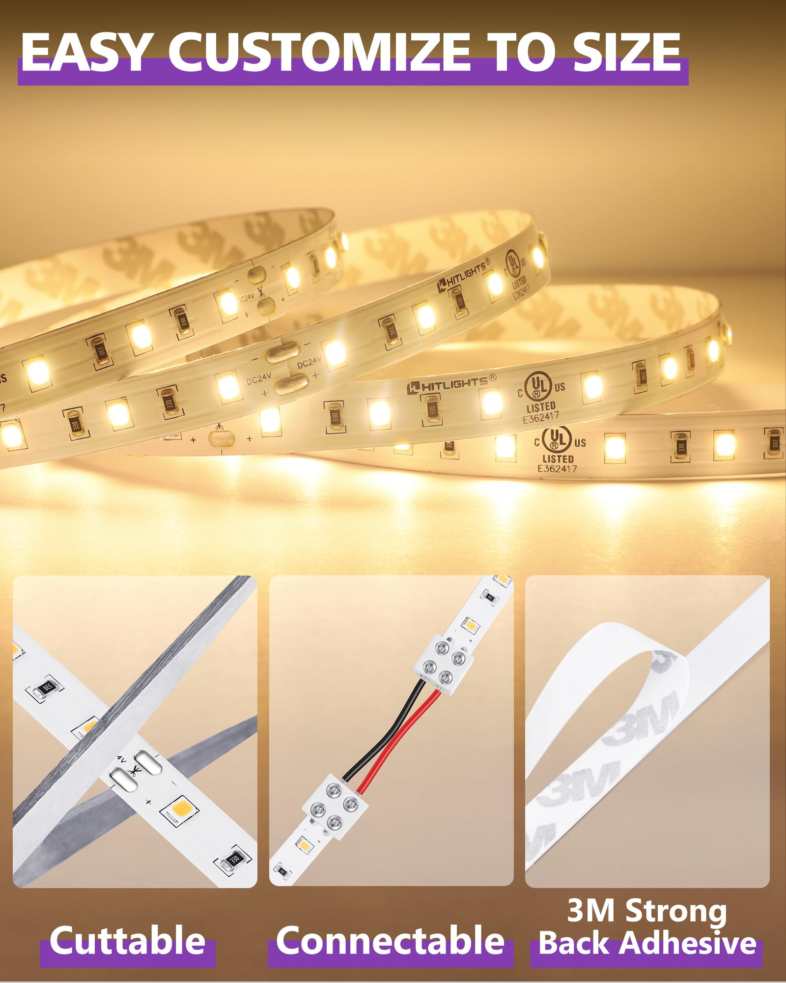 Under-cabinet HitLights 24V strip lighting for task-oriented brightness