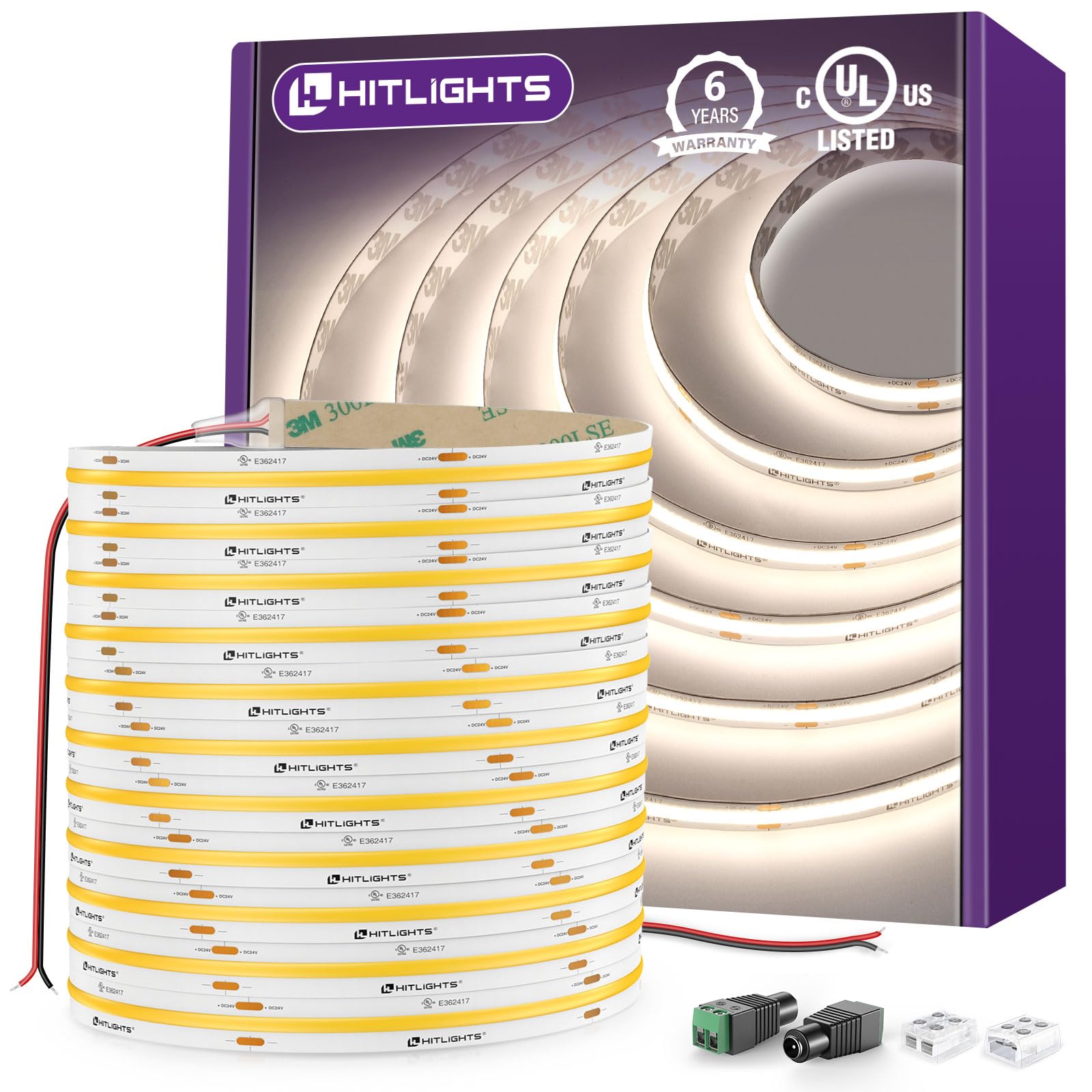 HitLights COB LED strip in neutral white 4000K for seamless under-cabinet lighting.