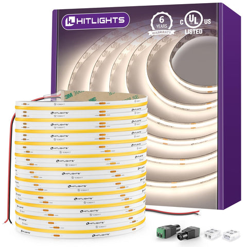 HitLights COB LED strip in neutral white 4000K for seamless under-cabinet lighting.