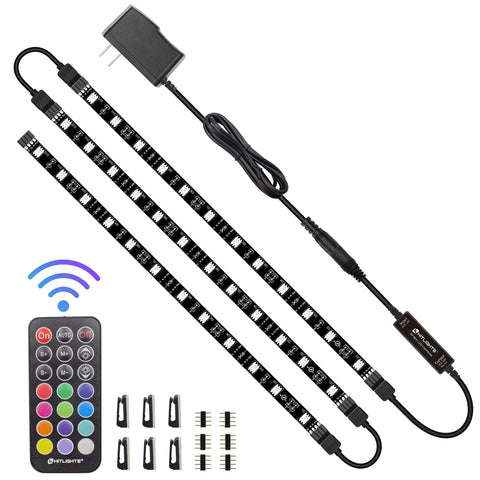 HitLights LED strip kit showing three 12-inch segments for TV backlight and accent lighting.
