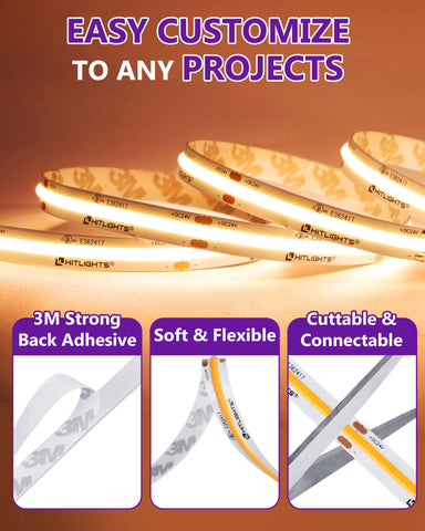 HitLights COB LED strip suitable for living rooms, hallways, and bedrooms.