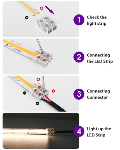 HitLights strip-to-wire connector enables clean, wire-ready installations.