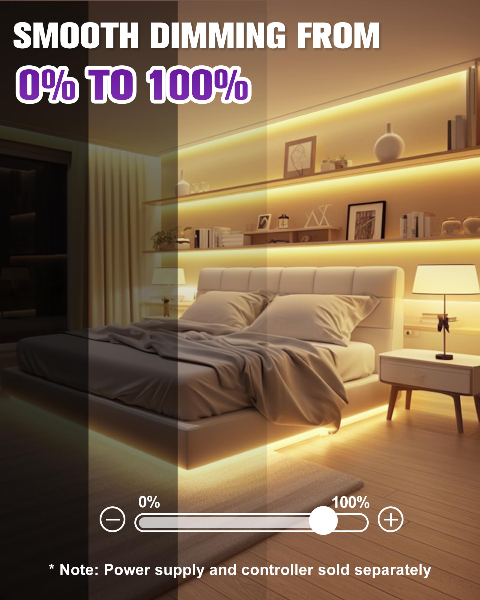 HitLights warm white strip uses 2400 LEDs for bright color rendering.