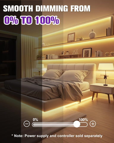 HitLights warm white strip uses 2400 LEDs for bright color rendering.