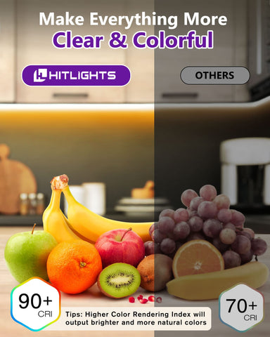 HitLights warm white strip ideal for under-cabinet lighting and shelves.