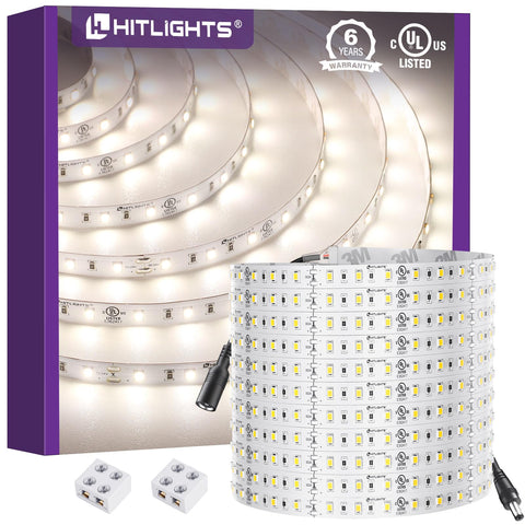HitLights white LED strip 4000K reel close-up showing easy peel-and-stick installation.