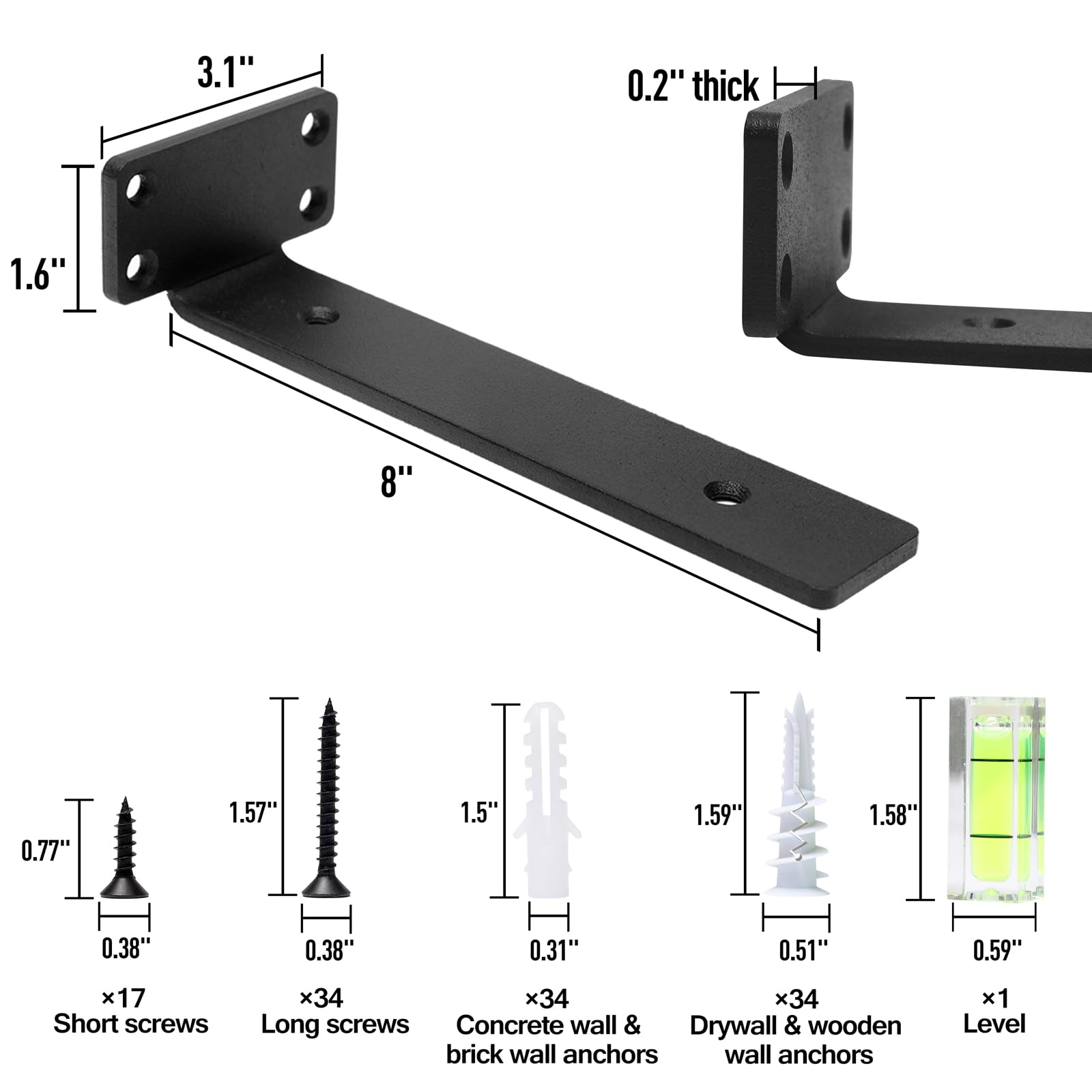HITOMEN matte black brackets with rust-resistant finish for long-lasting shelves