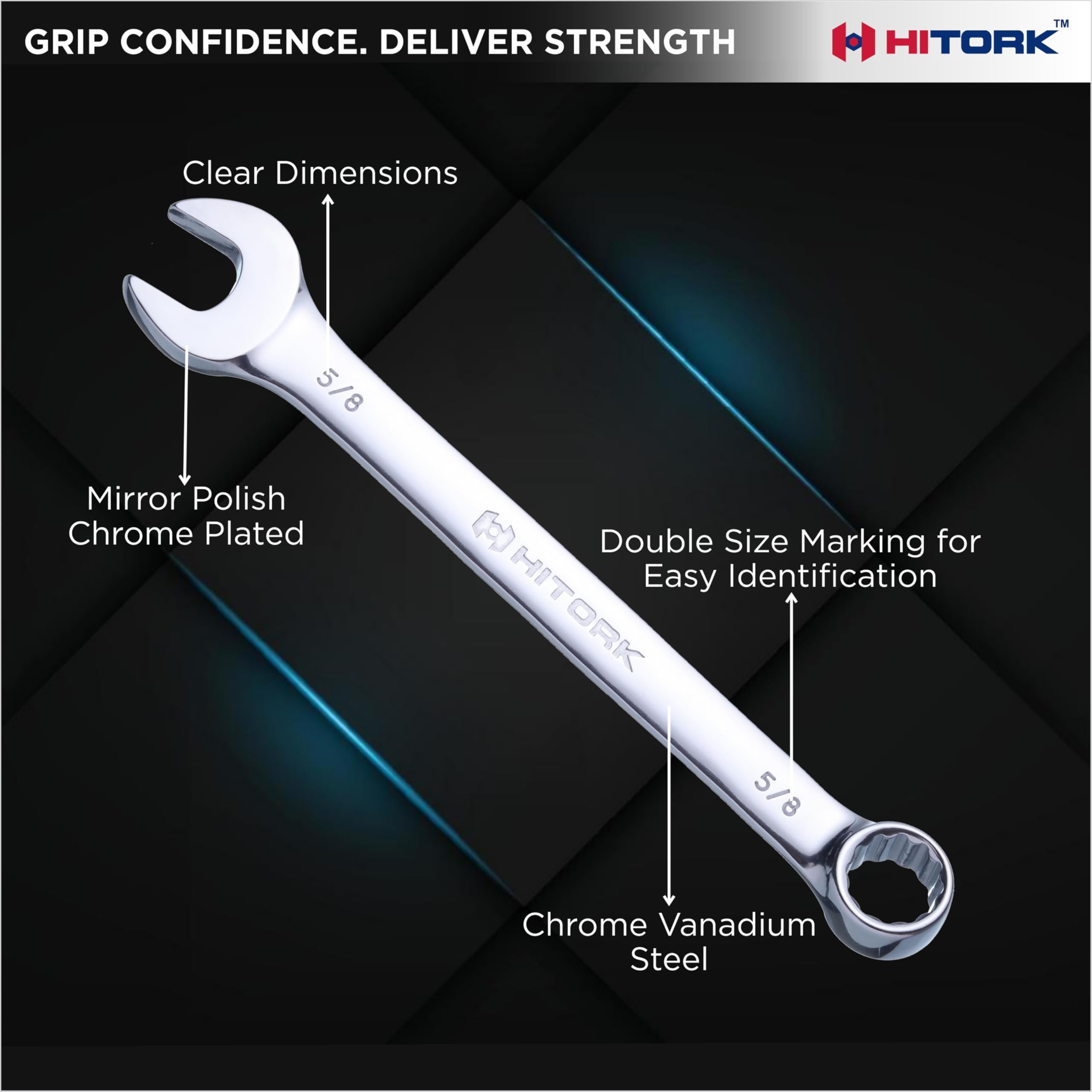 Hitork SAE wrench set chrome plated finish resists corrosion and wipes clean