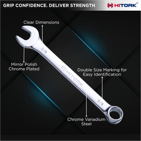 Hitork SAE wrench set chrome plated finish resists corrosion and wipes clean