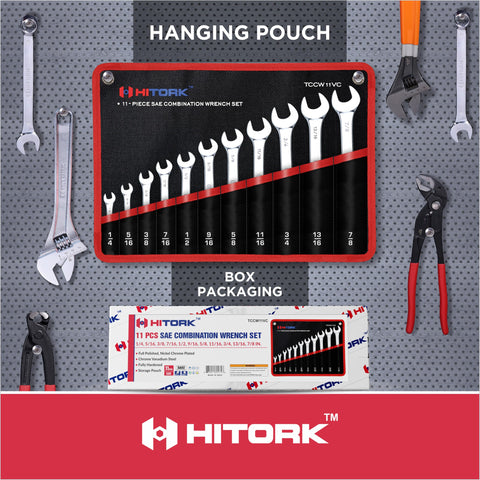 Hitork SAE wrench set stored in compact roll pouch for easy transport