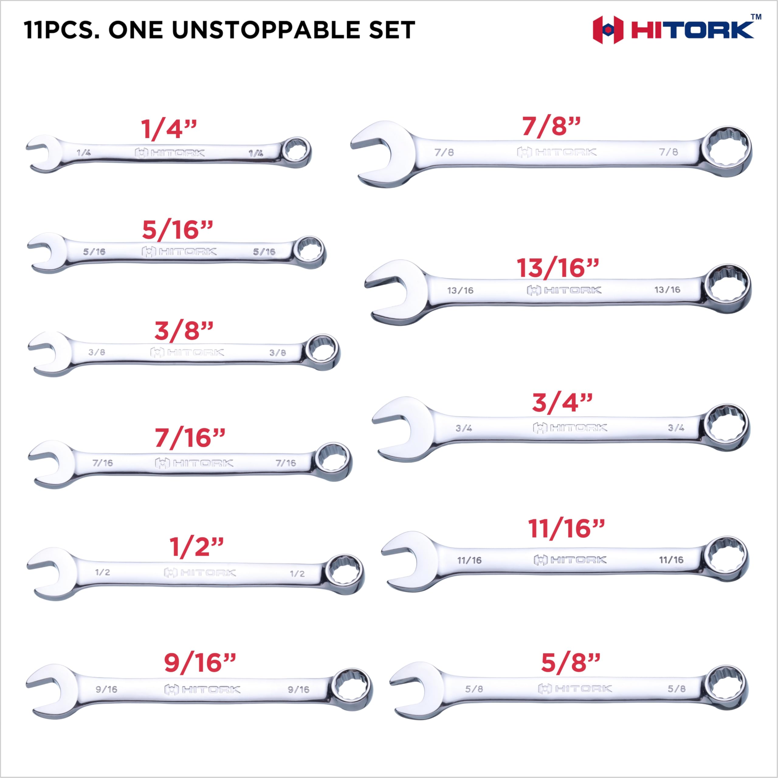 Hitork SAE wrench set with Cr-V steel construction for durable performance