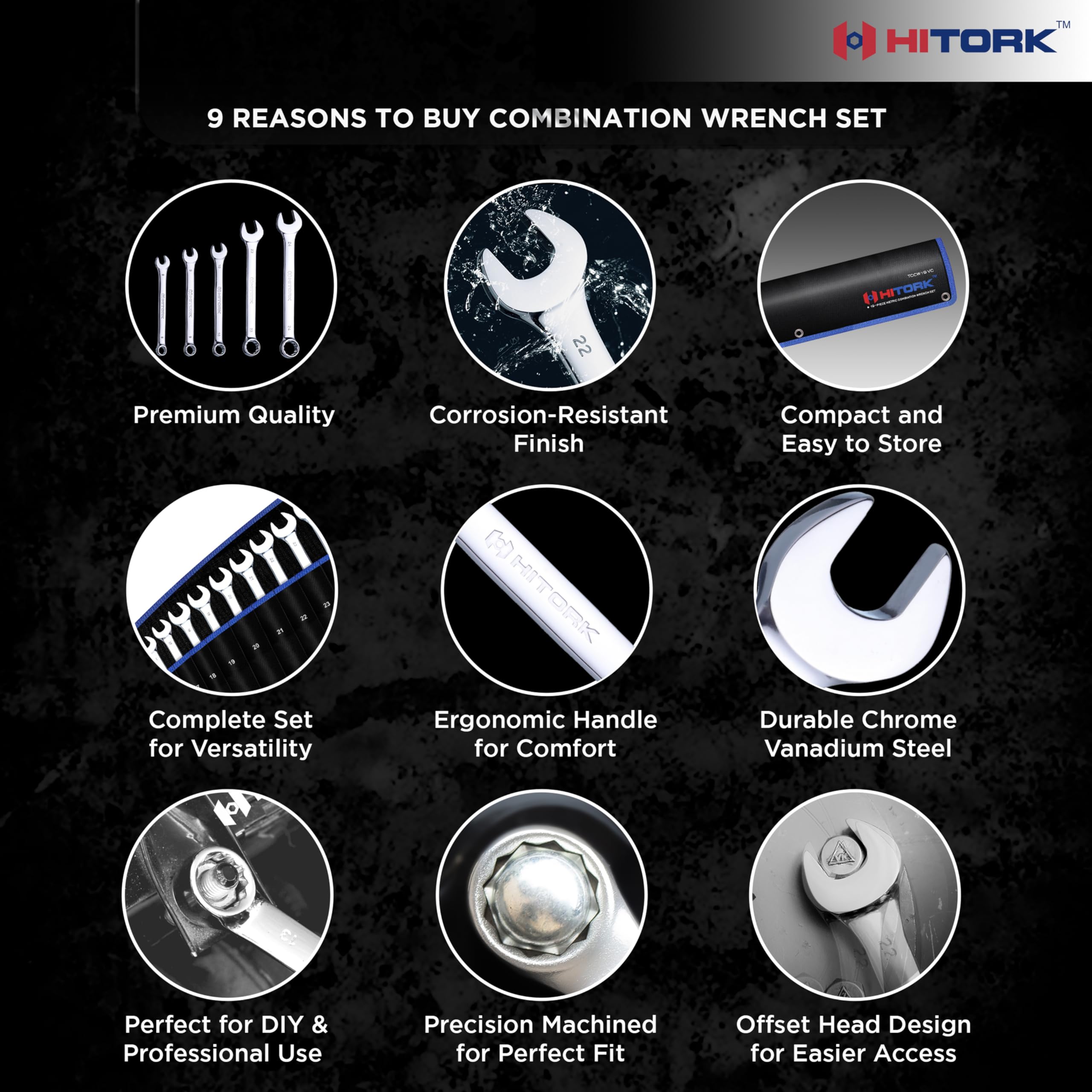 Hitork stubby wrenches fit narrow spaces for engine bays.