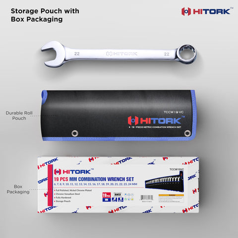 Hitork wrench set fits neatly in compact storage for portability.