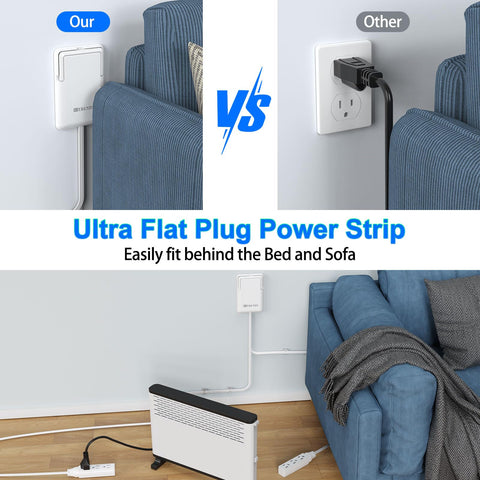 HITRENDS slim flat plug design fits behind furniture and desks