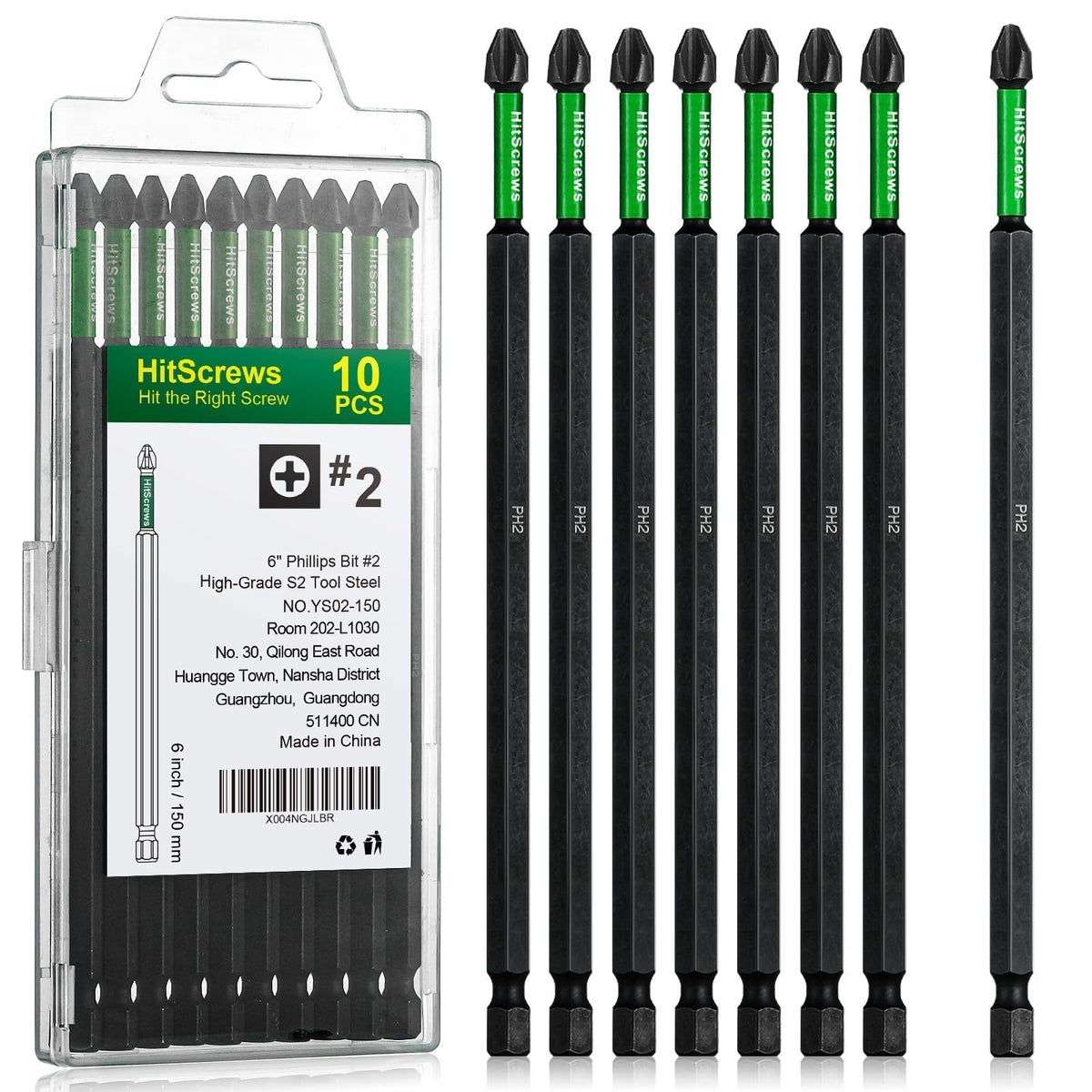 Hitscrews PH2 bit with magnetic tip for secure screw pickup in tight cabinets