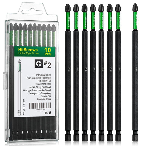 Hitscrews PH2 bit with magnetic tip for secure screw pickup in tight cabinets