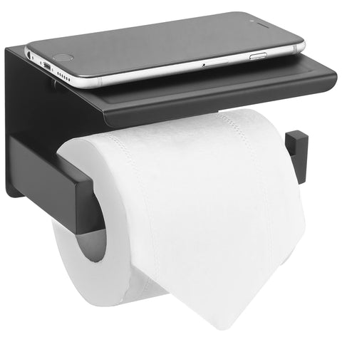 HITSLAM matte-black bathroom accessory offers modern style and practical shelf.
