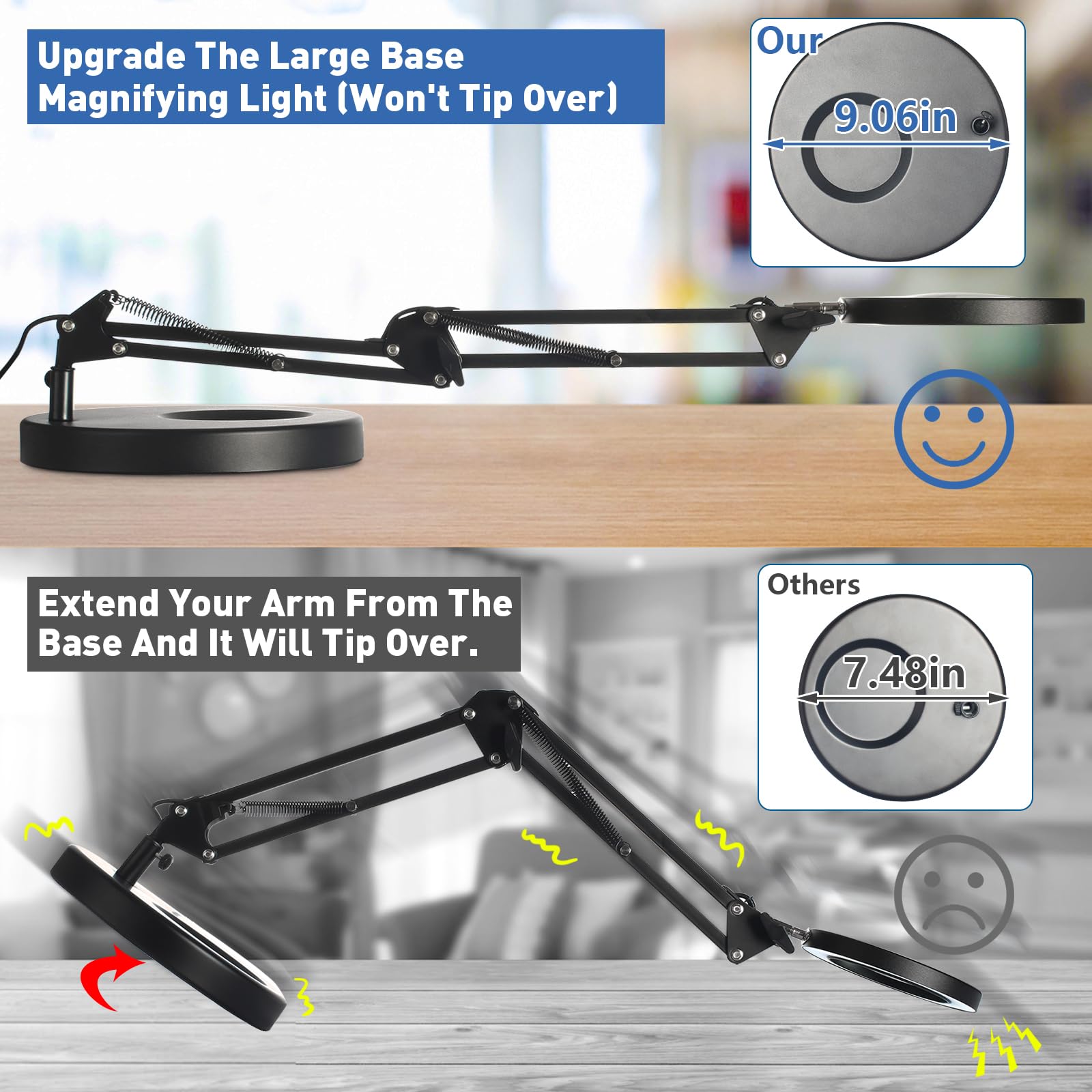 HITTI magnifying glass with light and clamp shows clear lens detail on work surfaces.
