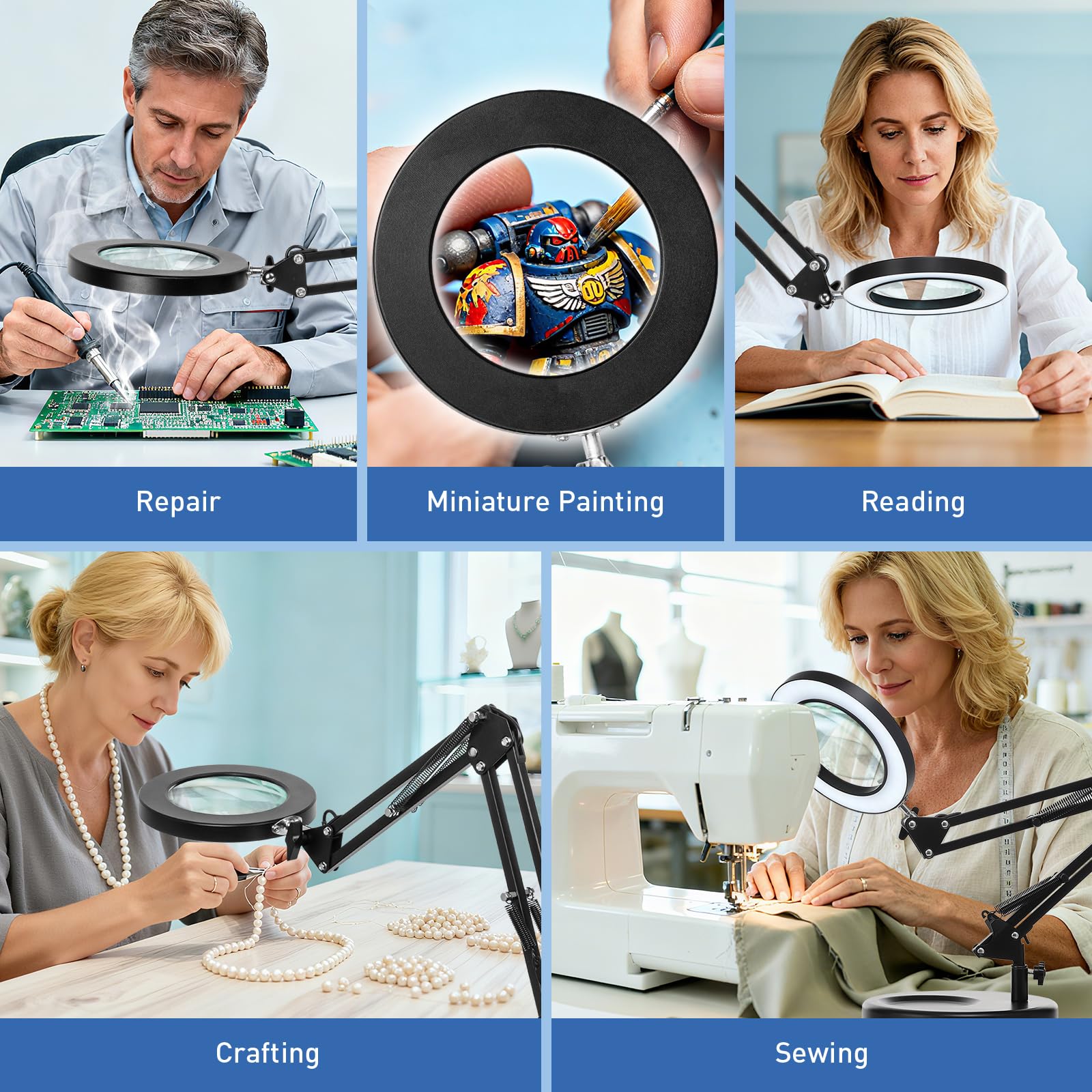 HITTI 10X magnifier supports crafts, sewing, and details without distortion.