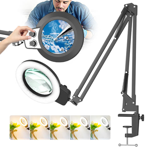 Hittti 12x magnifying glass with light and clamp for precise, hands-free viewing