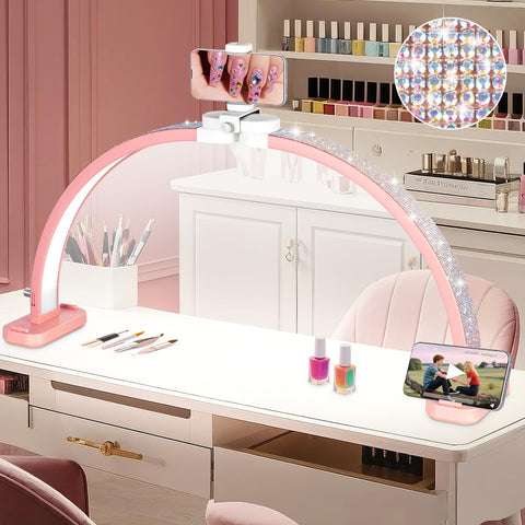 HITTI 31-inch half-moon light over a nail desk for clear visibility during manicures.