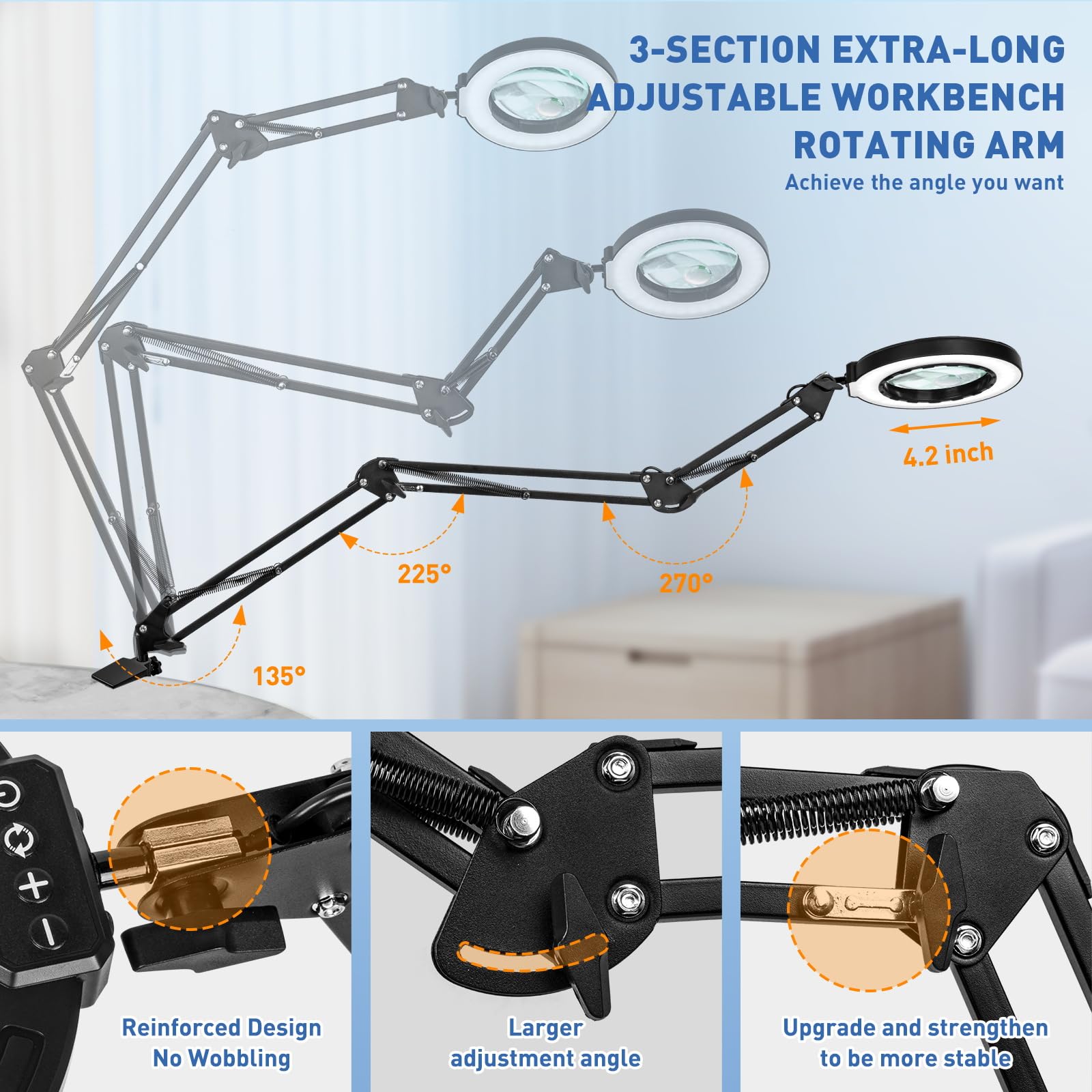 HITTI 4-in-1 clamp secures the desk lamp on tables up to 3 inches thick