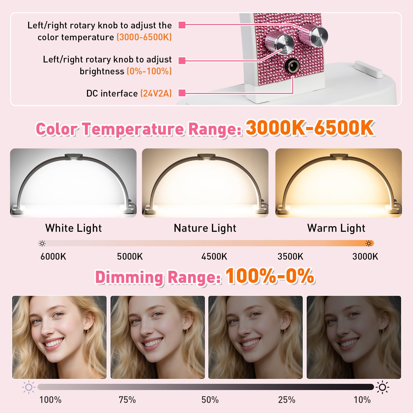 Hitti lamp with adjustable brightness and color temperature for accuracy.