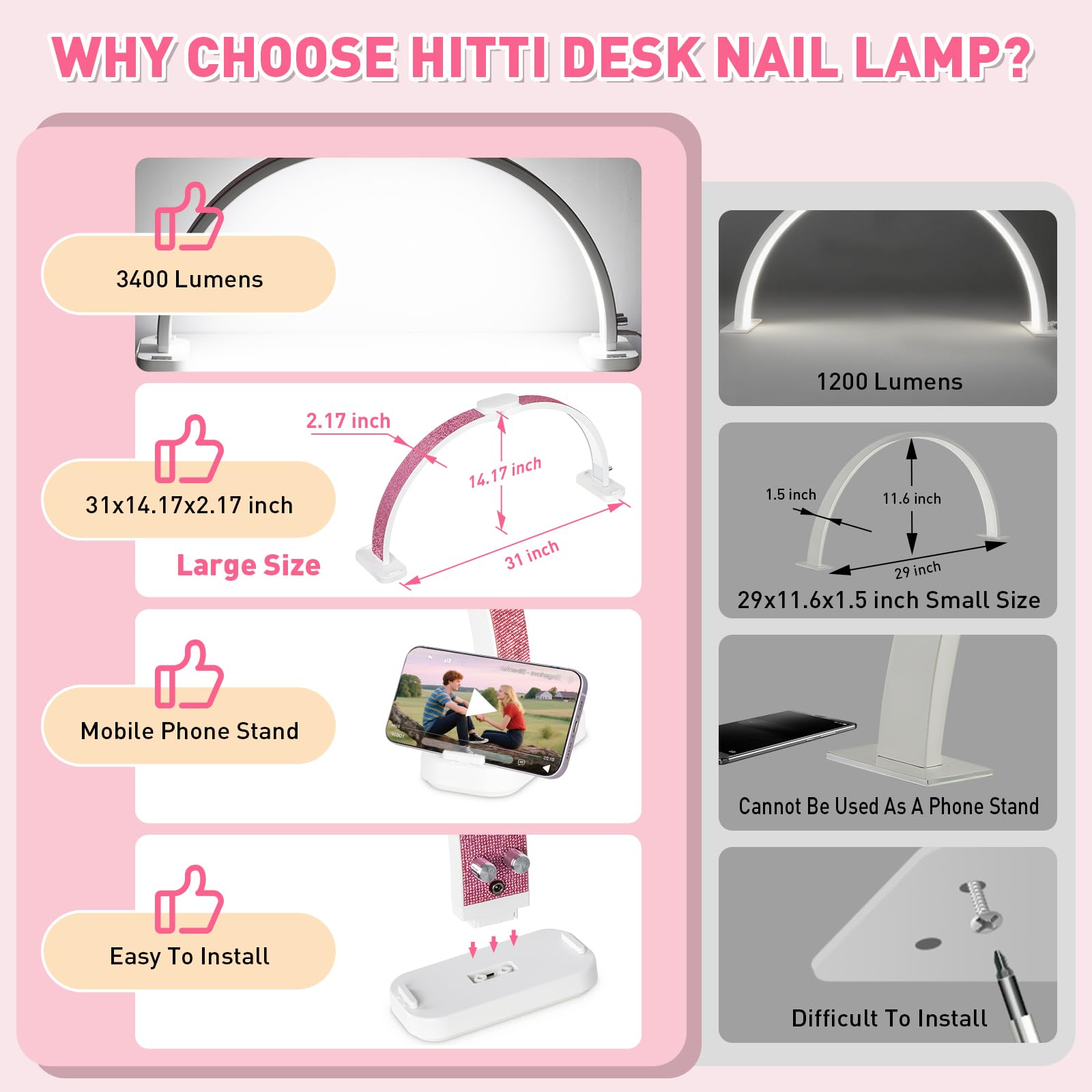Hitti foldable arch light with a compact, travel friendly design.