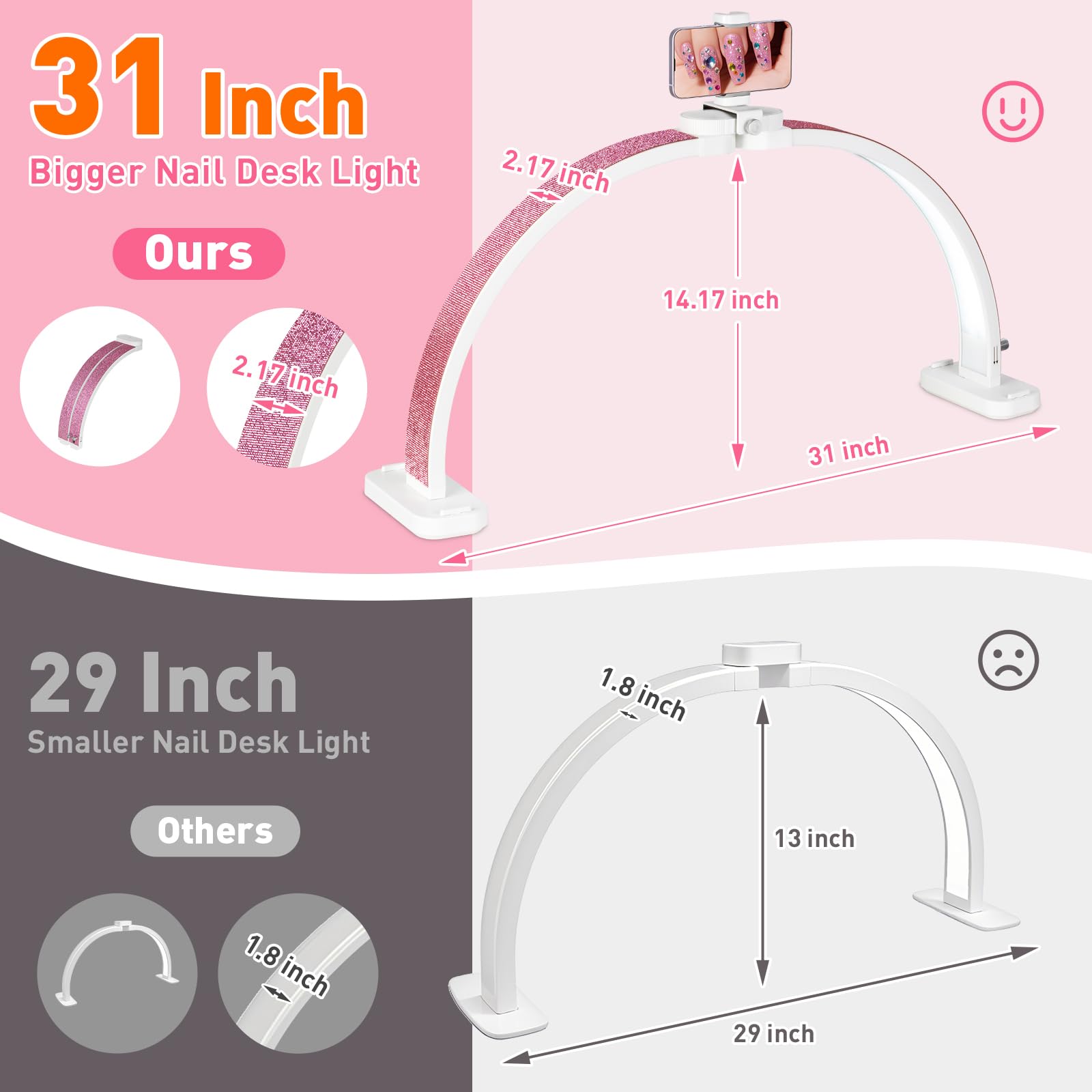 Hitti nail desk lamp with a 3 meter power cord for flexibility.