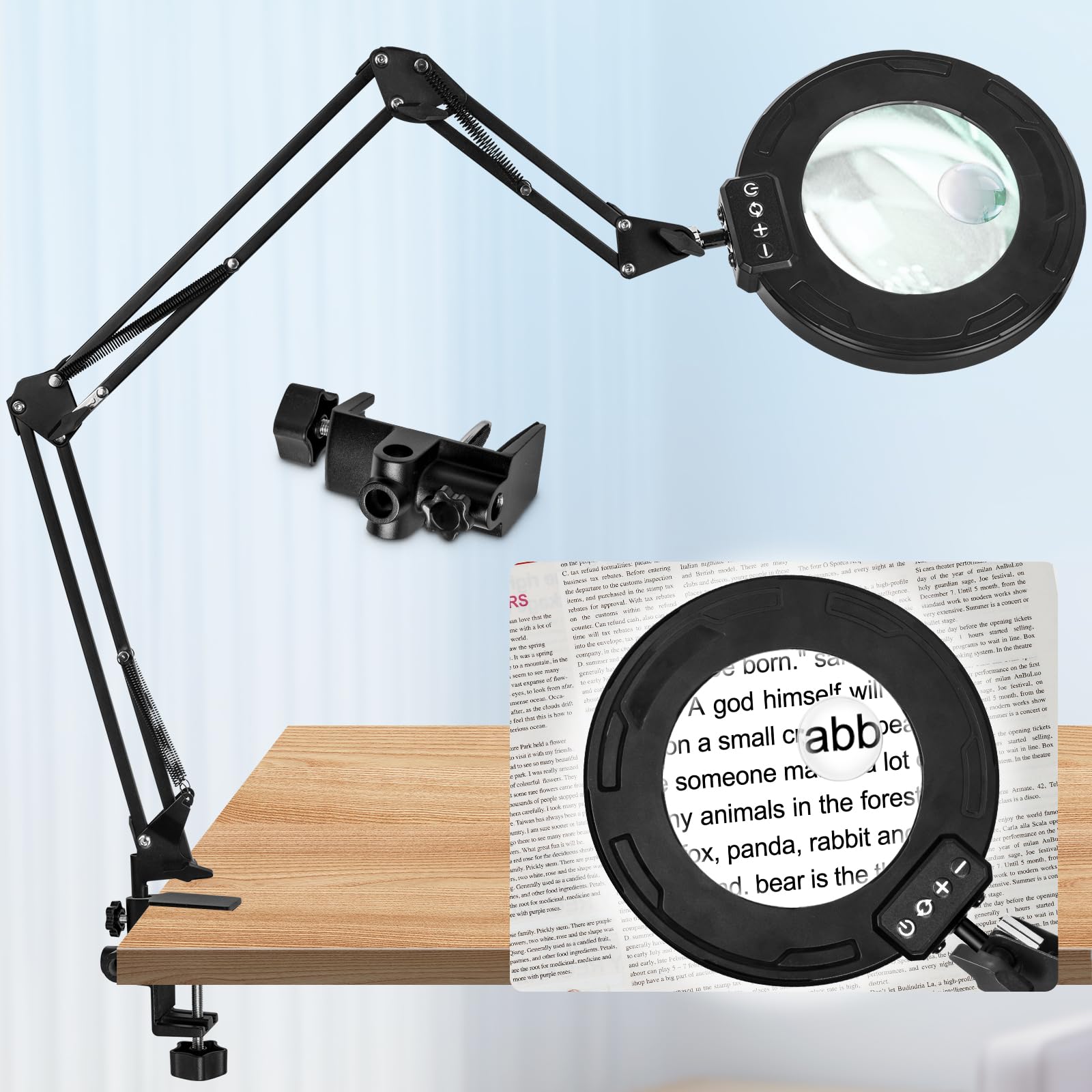 HITTI ultra-long magnifying lamp arm extended for expansive workspaces and precise positioning