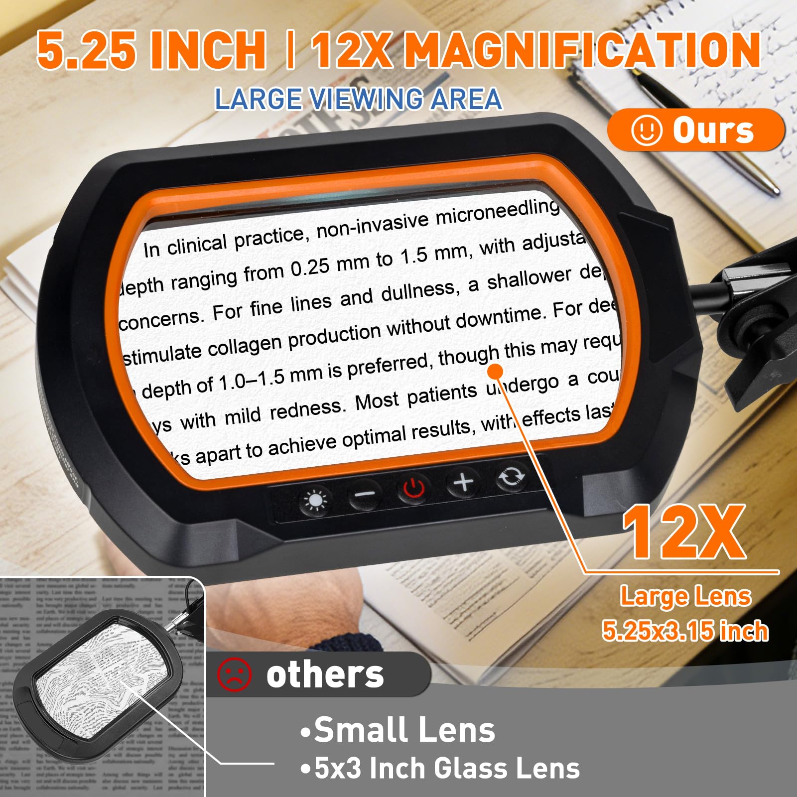 Hittti magnifier lamp with extended arm on desk setup for large projects.
