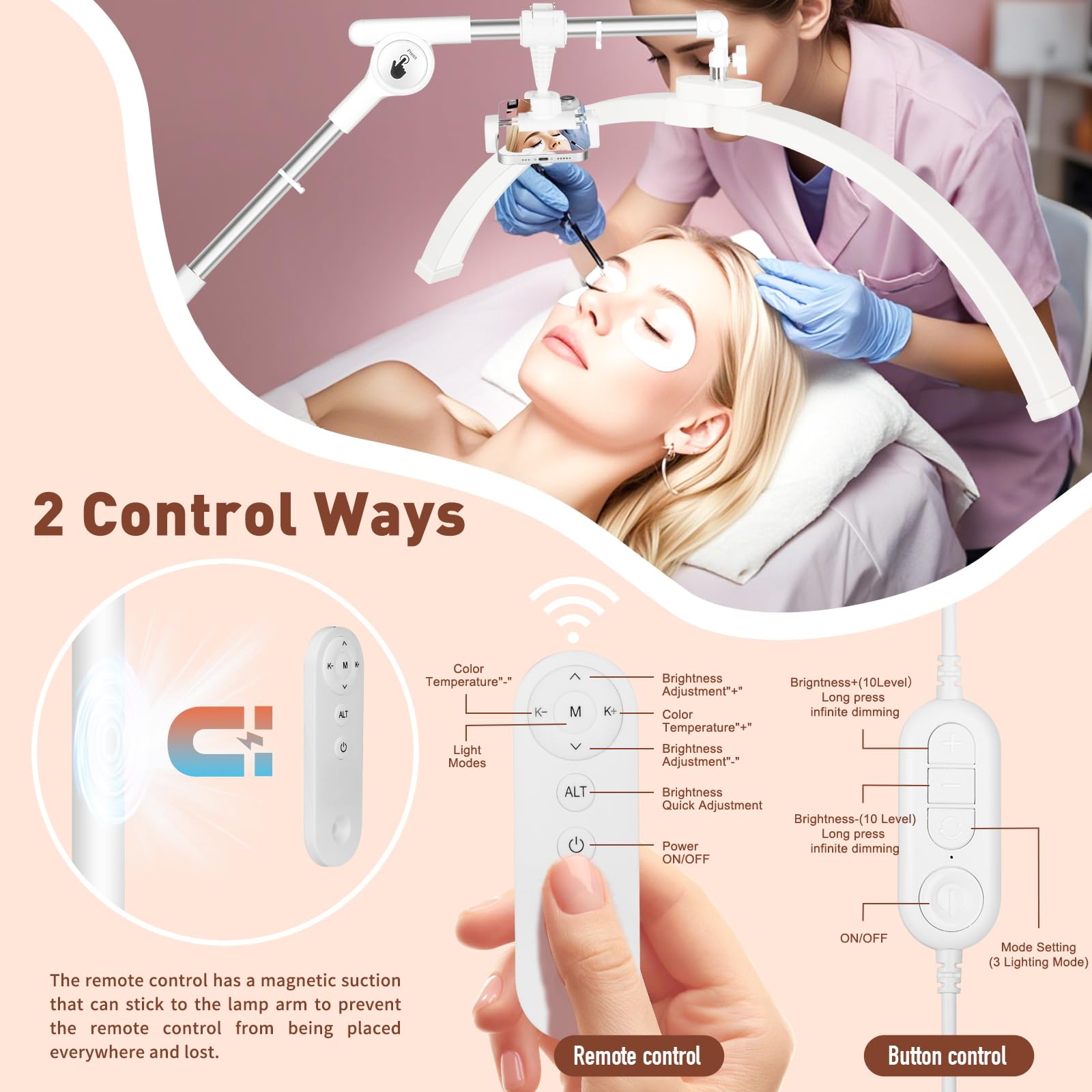 HITTI lash light height adjustable for standing or seated lash work