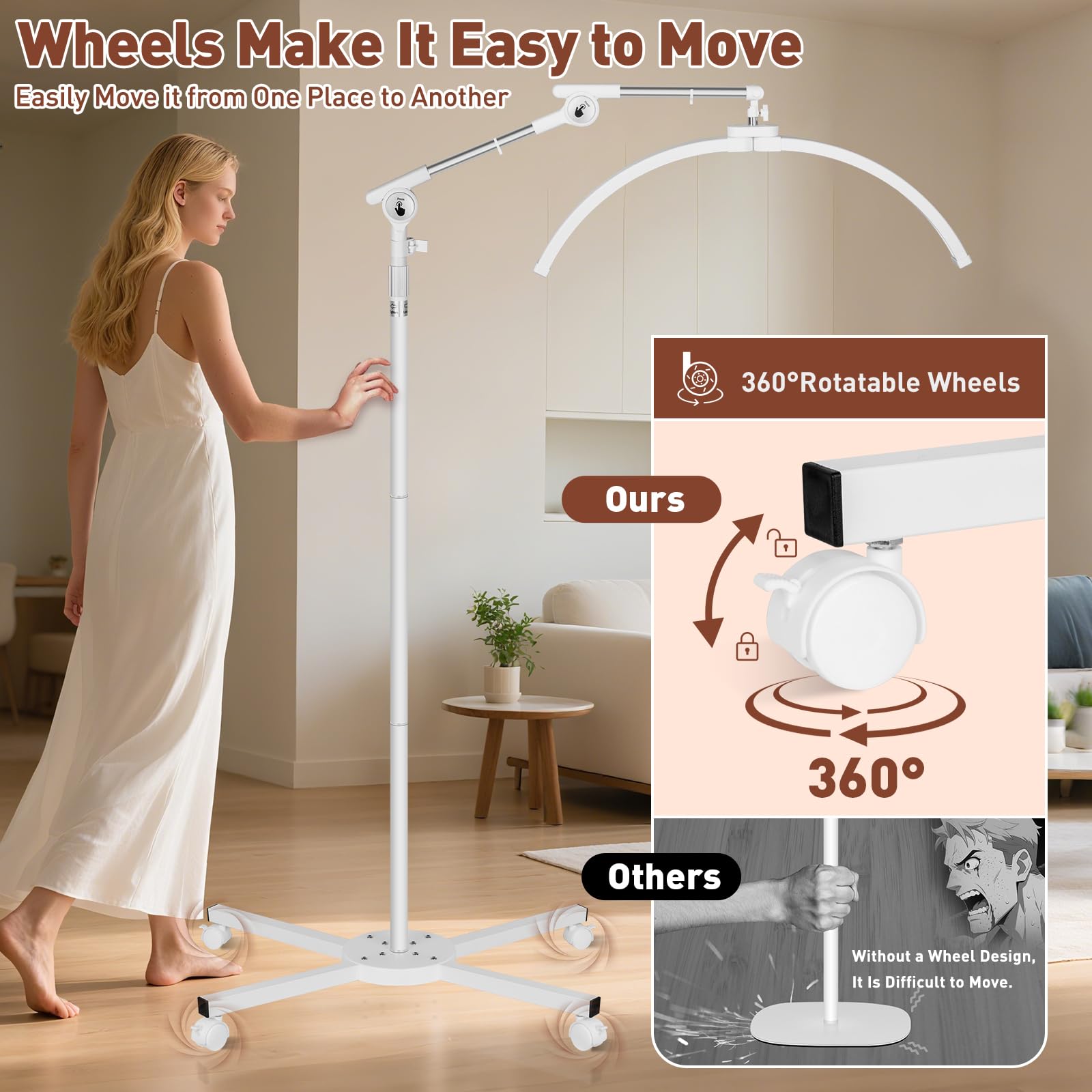 HITTI lash light rolling base allows seamless movement between stations