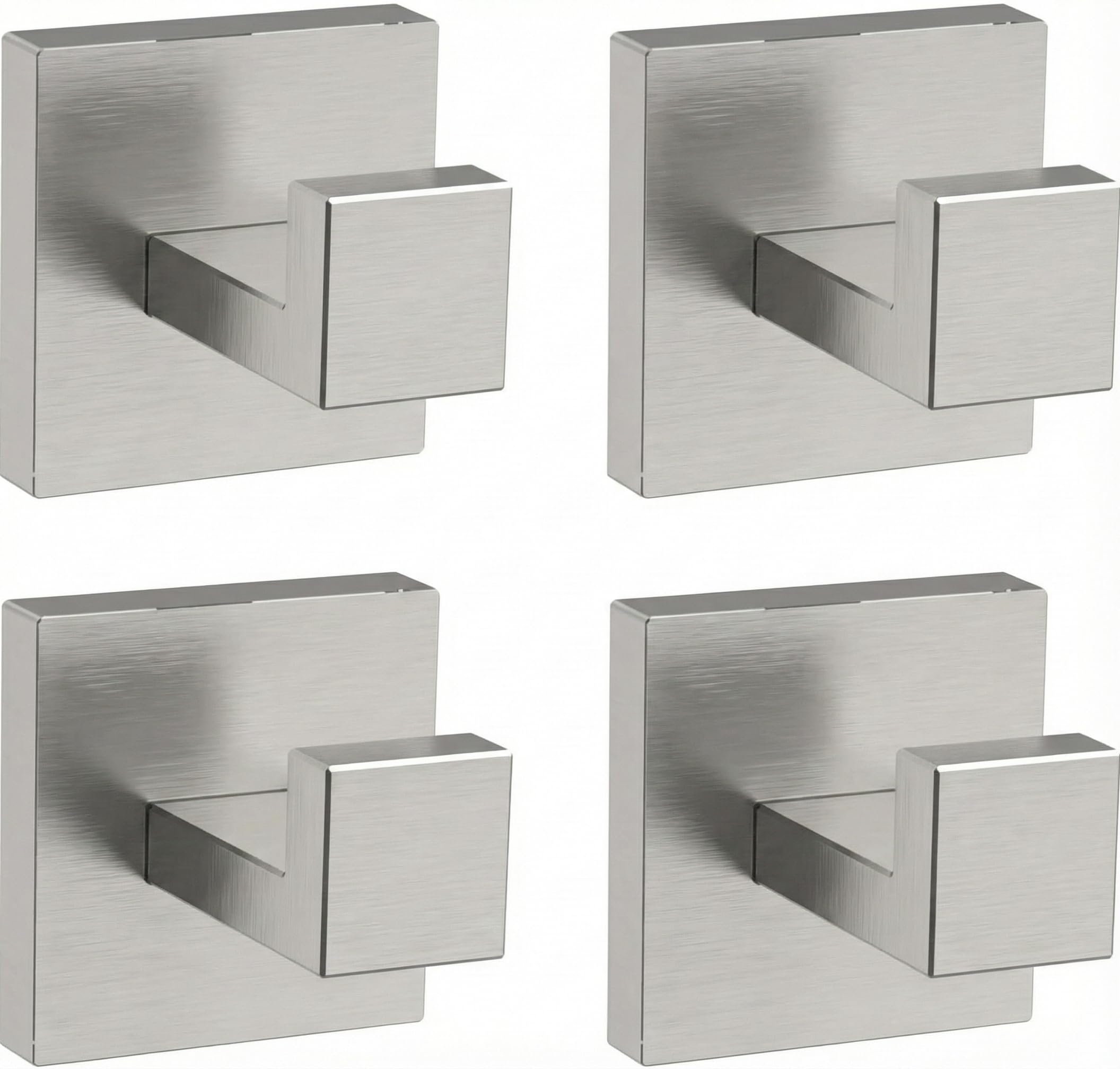 Hiuqixe geometric brushed nickel hook 4-pack keeps towels neatly organized.