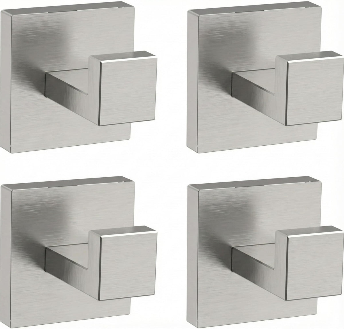 Hiuqixe geometric brushed nickel hook 4-pack keeps towels neatly organized.
