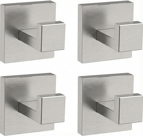 Hiuqixe geometric brushed nickel hook 4-pack keeps towels neatly organized.