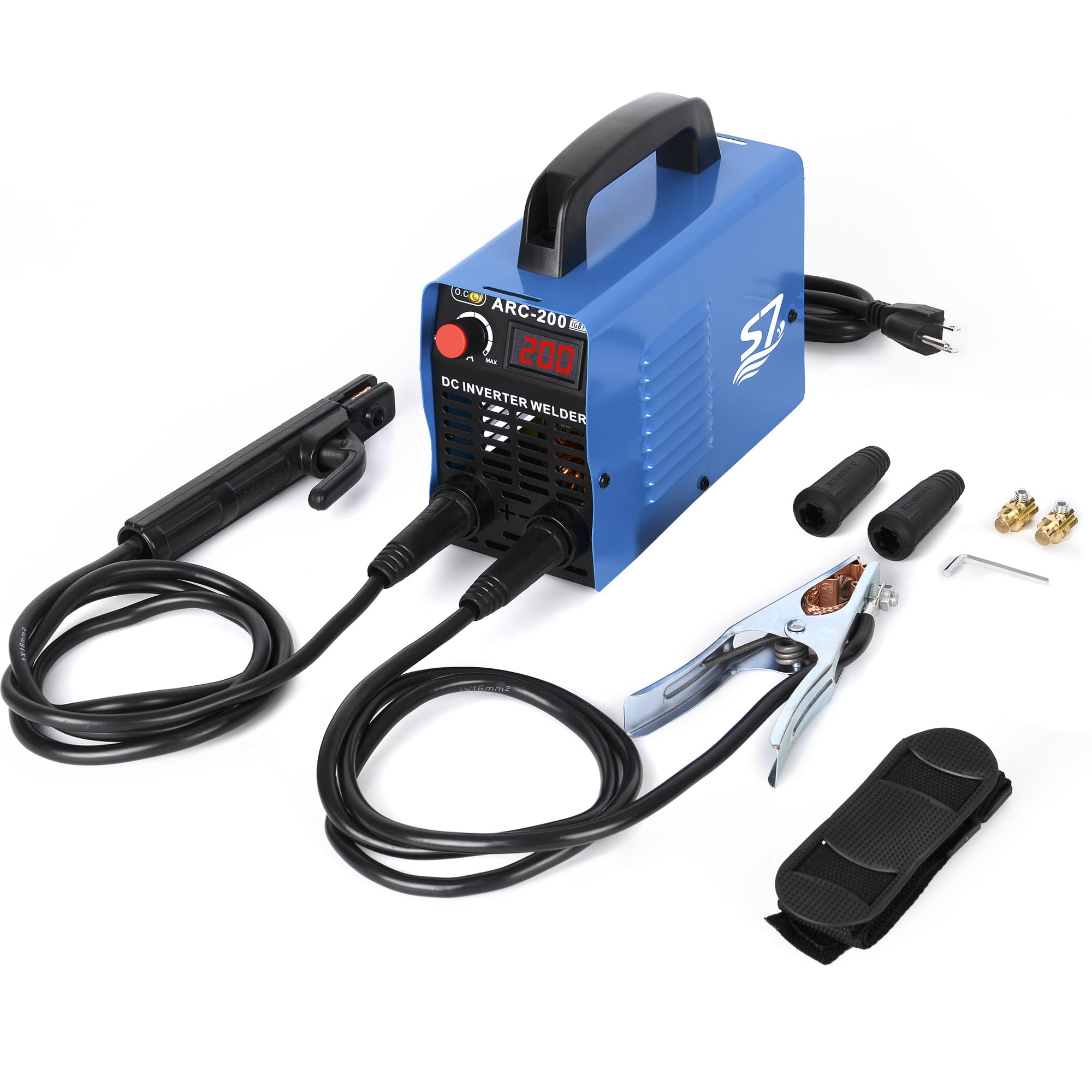 Hiweld S7 ARC-200 stick welder shown, compact and portable for home projects.