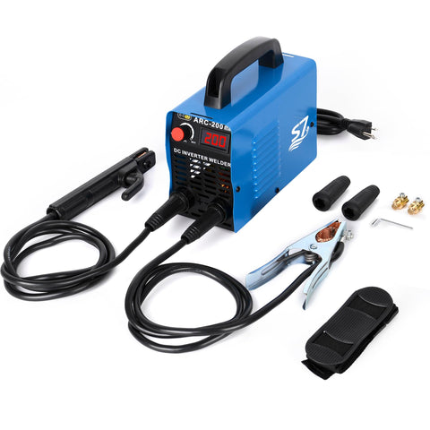 Hiweld S7 ARC-200 stick welder shown, compact and portable for home projects.