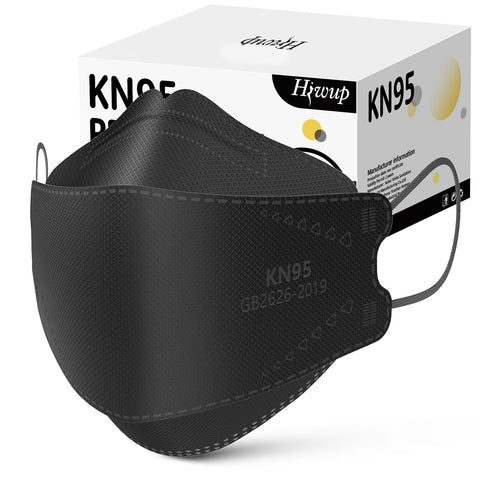 HIWUP KN95 black masks in a 100-pack, suitable for daily wear and filtration.