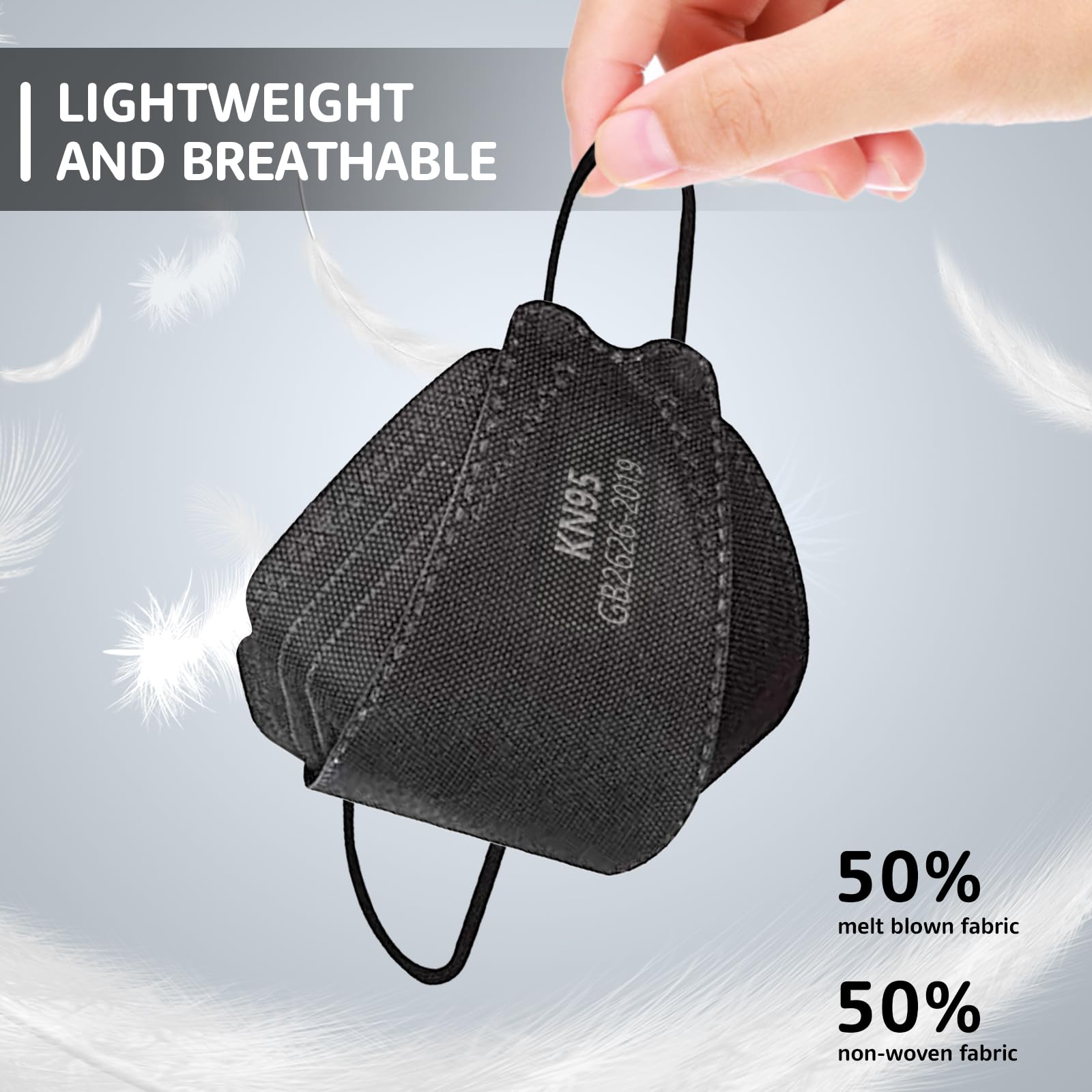 HIWUP KN95 mask is lightweight and breathable for extended use.