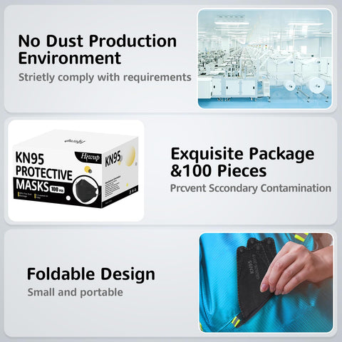 HIWUP 100-pack KN95 masks ideal for home, office, and travel use.