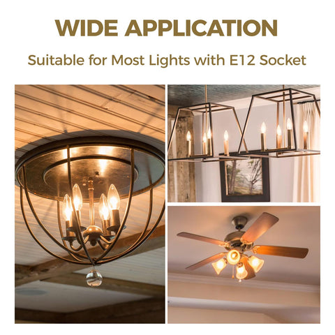 Hizashi 12-pack bulbs suitable for chandeliers and fixtures.
