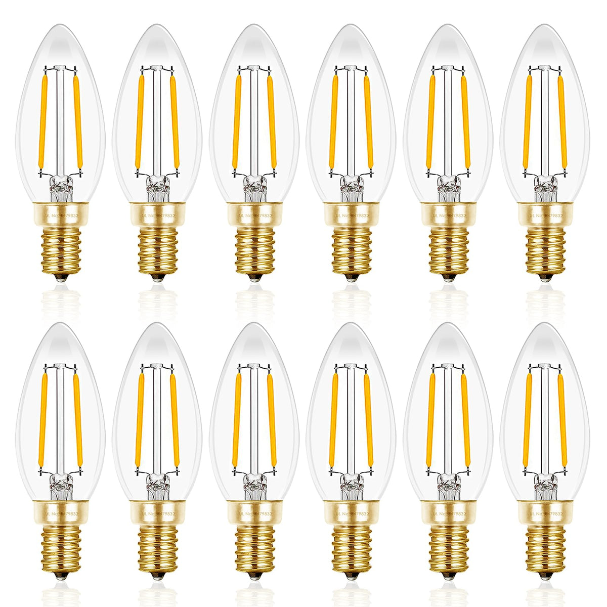 Hizashi candelabra LED bulb 25W pack front for bulk chandelier upgrades