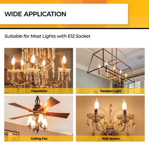 Hizashi chandelier setup showcasing versatile E12 candelabra bulbs.