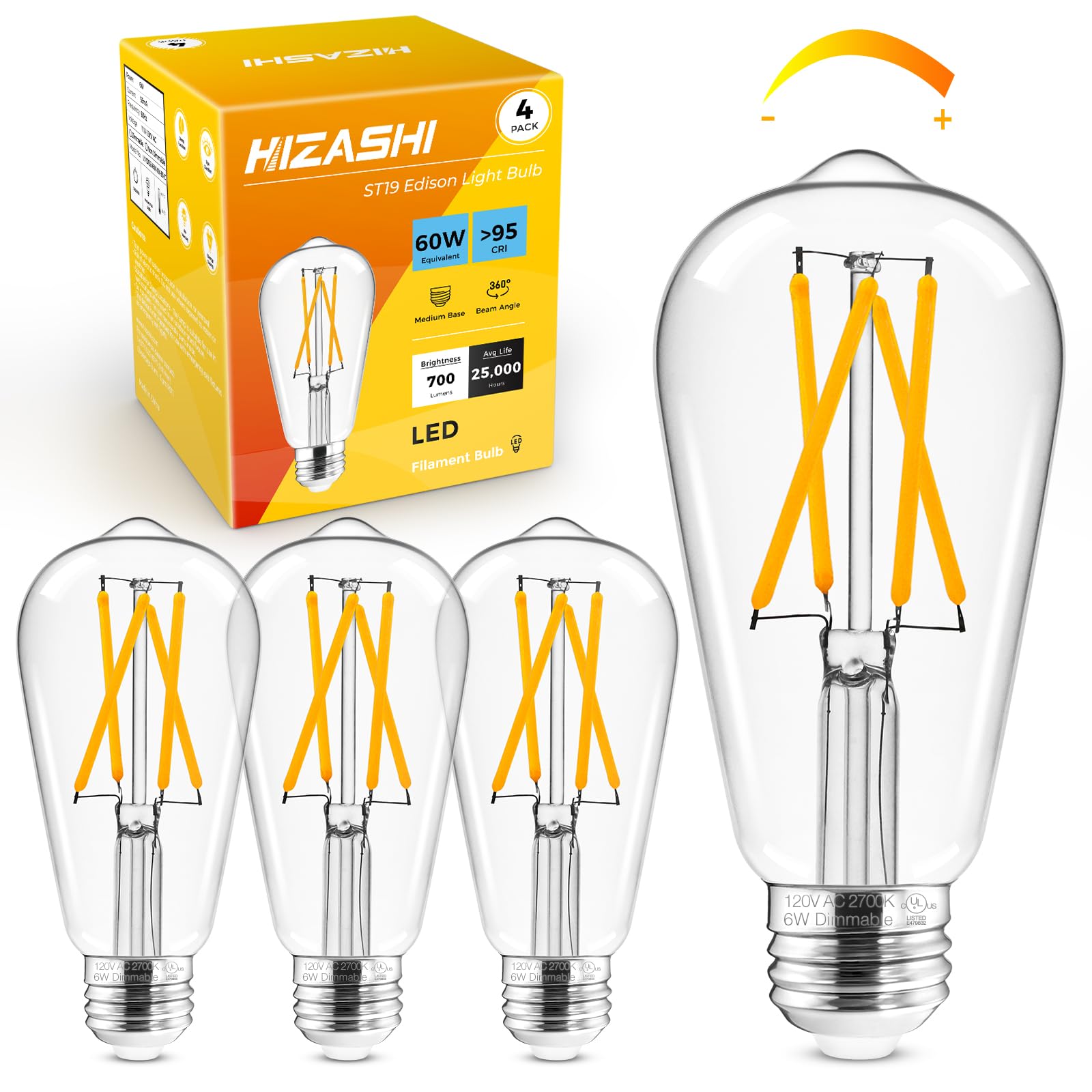 Hizashi dimmable Edison bulb with 700lm at 2700K for cozy ambient lighting