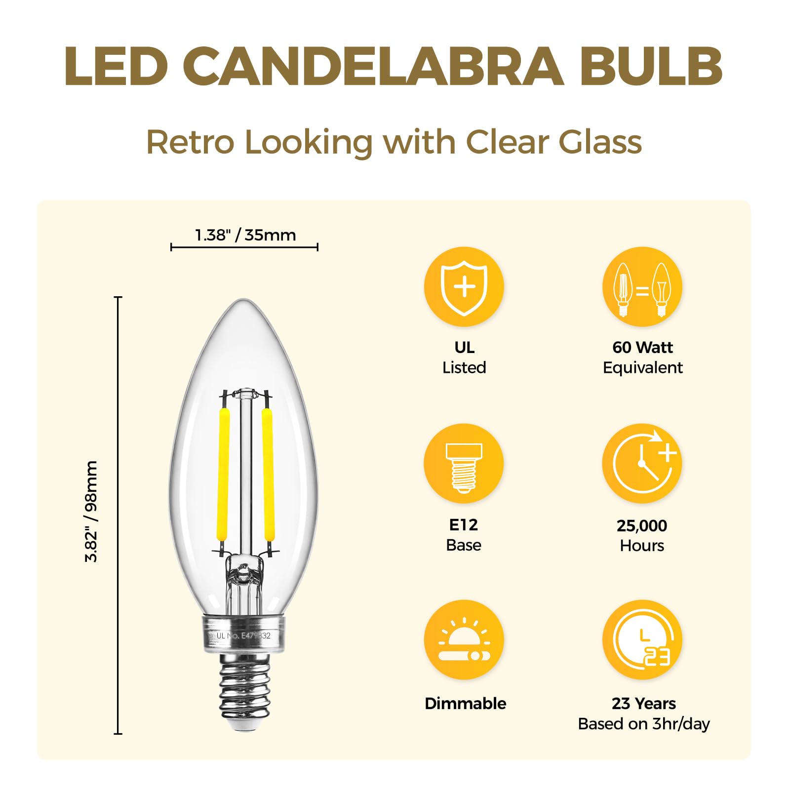 Hizashi E12 dimmable candle bulb with smooth 10-100% range for mood lighting.