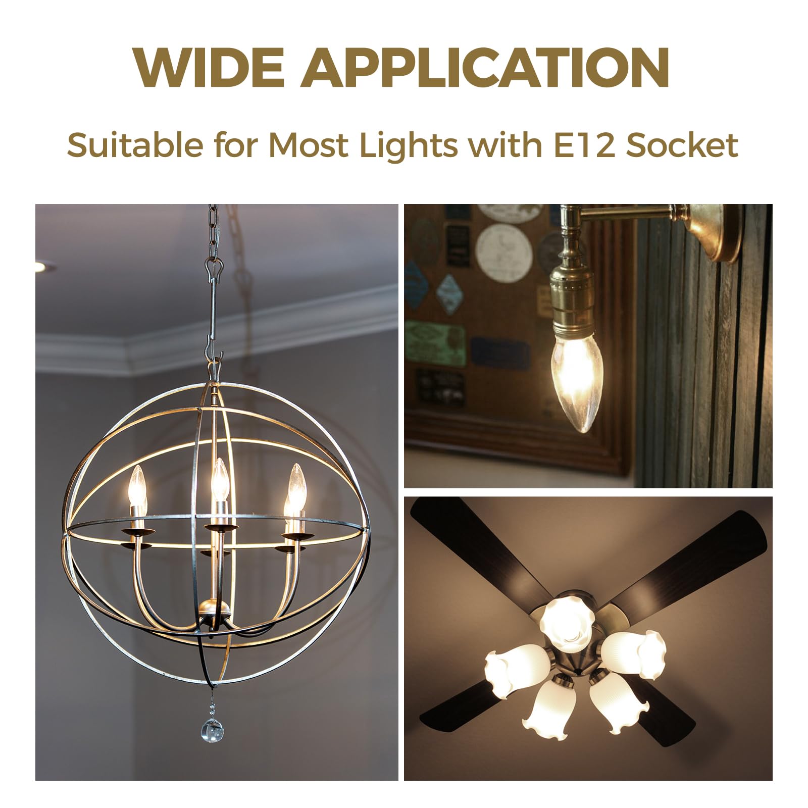 Hizashi E12 candle bulb in B10 shape ideal for decorative lamps.