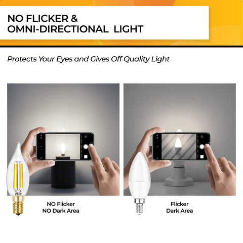 Hizashi E12 long-life 25000h bulb minimizes replacements in chandeliers and sconces