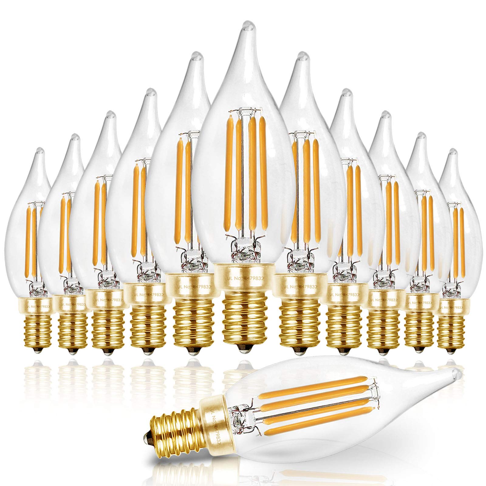 Hizashi flame-tip LED bulb in a chandelier delivers a warm, inviting glow.